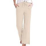 Women's Cotton Linen Pants Casual Solid High Waisted...