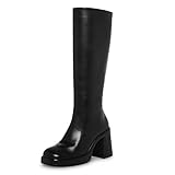 SOVANYOU Black Leather Boots Platform Knee High Boots...