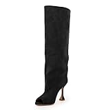 Kruldian Peep Toe Knee High Boots for Women Faux Suede...