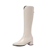 BLXQPYT Women's Patent Leather Knee High Boots Back...