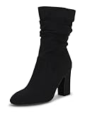 Women's Mid Calf Slouchy Boots Suede High Heel Zip...