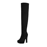 DREAM PAIRS Women's Black Chunky Thigh High Over The...