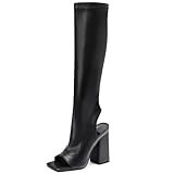 WUDPUNDR Women Chunky Heel Peep Open Toe Stretch Knee...