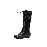 Black Womens Winter Flat Boots Bow Round Toe Side...