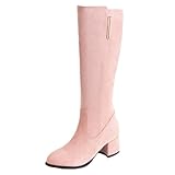 CHICMARK Women Knee High Black Boots, Pink, 13.5