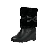 Black Women Short Winter Boots for Womens Warm Cute Bow...