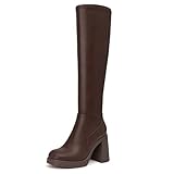 Athlefit Brown Knee High Boots for Women Chunky Heel...
