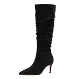 Eldof Black Knee High Boots for Women Slouchy Mid...