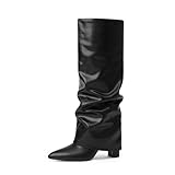 Modatope Black Slouchy Boots for Women Fold Over Knee...