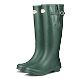 TerraTrax Green Rain Boots for Women Waterproof Rubber...