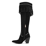 richealnini Women's Black Fringe Studded Knee High...