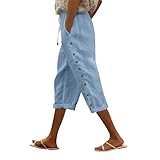 Striped Linen Capris for Women Casual Summer Hawaiian...