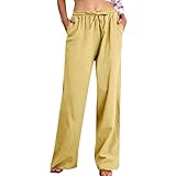 Women's Linen Pants Drawstring Waist Solid Color Loose...