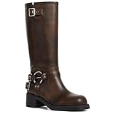 AMINUGAL Brown Knee High Boots Women Square Toe Pull On...