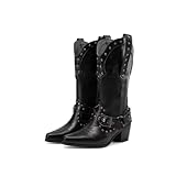 Kekonaca Women Studded Western Boots Mid Calf Cowboy...