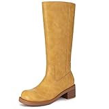 Athlefit Knee High Boots Women Square Toe Yellow Riding...