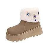 Khaki Womens Winter Ankle Boots Cuffed Fur Lined Thick...