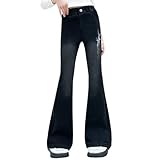 Watonic Girls Flare Jeans Prints Elastic High Waist...