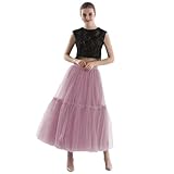 Women's Long, high-Waisted, Pleated mesh midi Skirt...