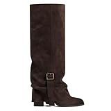 EQAUDES Knee High Boots For Women Wide Calf Chocolate...