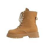 Brown Womens Winter Boots Low Heel Round Toe Lace Up...