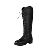BLXQPYT Women's Lace Up Knee High Boots Back Zipper...