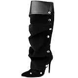 KaroNairy Black Suede Knee High Boots for Women Pointed...