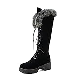 Women's Winter Warm Furry Mid Calf Snow Boots Lace Up...