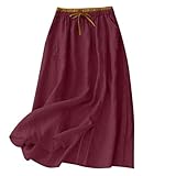 Midi Skirt for Women Summer Cotton Linen Comfy Skirts...