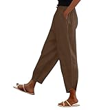 Womens Casual Elastic Waist Linen Pants Hem Slit...
