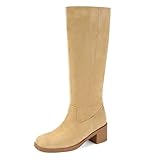DOEYG Banana Suede Knee High Boots for Women Square Toe...