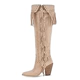 richealnini Women's Boho Fringe Studded Cowboy Boots...