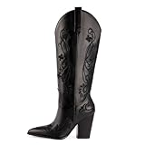keleimusi Knee High Western Cowboy Boots with Floral...