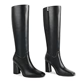 Zzheels Women's Knee High Boots Square Toe Chunky Knee...