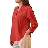 Womens Henley Tops Long Sleeve Cotton Linen Shirts for...