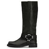 FIFSY Black Knee High Boots for Women Chunky Heel...