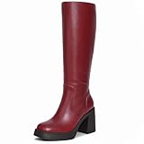 Choiran Red Knee High Boots for Women - Platform Tall...