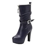 Blue 2026 Womens Winter Boots Round Toe Front Zipper...