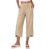 Women's Capri Pants Faux Cotton Linen Pant Summer...