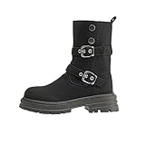 Black Casual Winter Boots for Women Low Heel Round Toe...