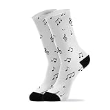 White Musical Pattern Crew Socks for Women Men Warm...