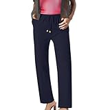 Women's Linen Trousers Elastic Drawstring Waist...