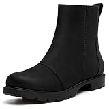 Athlefit Women's Black Ankle Boots Comfortable Lug Sole...