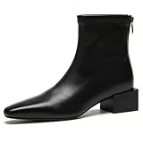 Women'S Vintage Leather Chunky Heel Ankle Boots With...