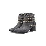Kekonaca Women Studded Strap Ankle Boots Western...
