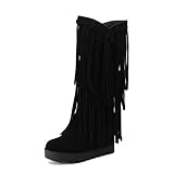 LerGlre Women's Suede Fringe Platform Knee-High Boots...