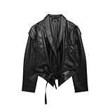 Women's PU Leather Retro Jackets Lapel Long Sleeve...