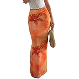 Mandonce Mesh Skirt Flower Print Maxi Skirts for Women...
