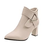 Women's Pointed Toe Buckle Chunky Heels Ankle Boots...
