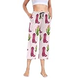 Eionryn Cowboy Boots Cacti Flowers Womens Pajama Capri...